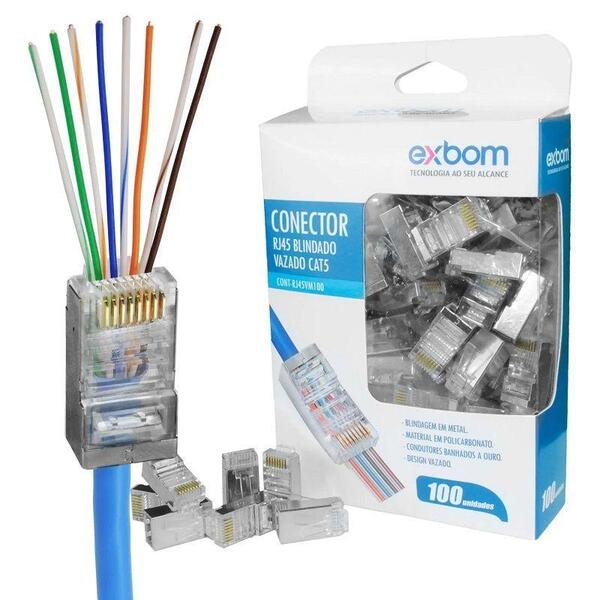 Conector Exbom EZ-RJ45 CAT 5/5E vazado