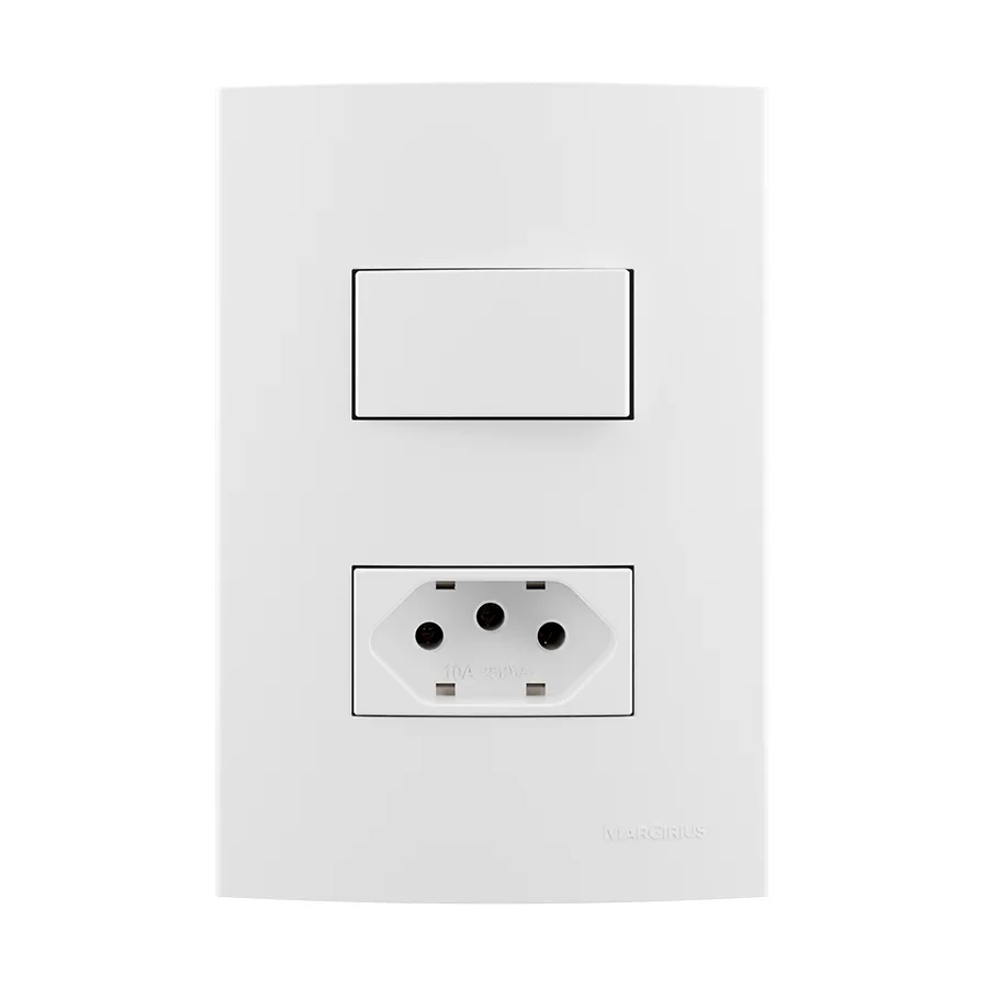 1 interruptor simples 10A 250V~ + 1 tomada 2P+T 10A 250V~ - Sleek