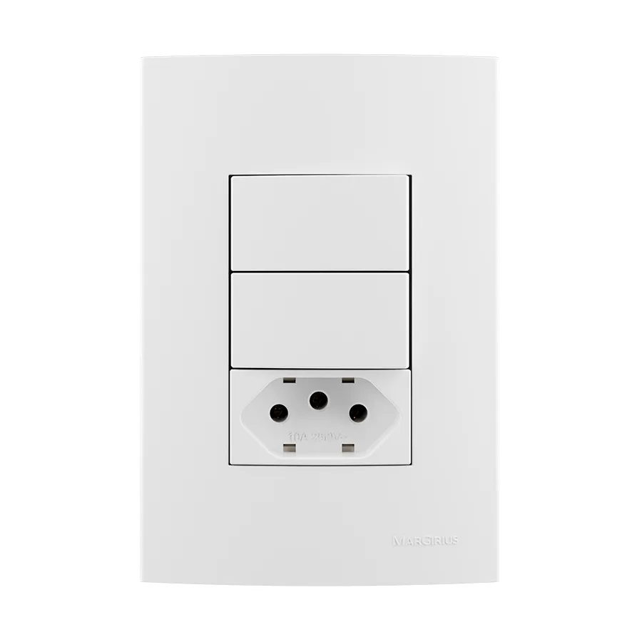 2 interruptores simples 10A 250V~ + 1 tomada 2P+T 10A 250V~ - Sleek