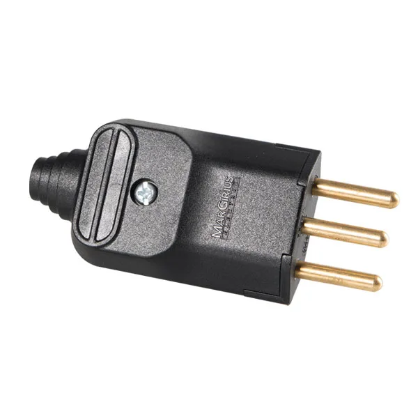 Plugue desmontável 2P+T 180º de 10A com prensa cabos Preto